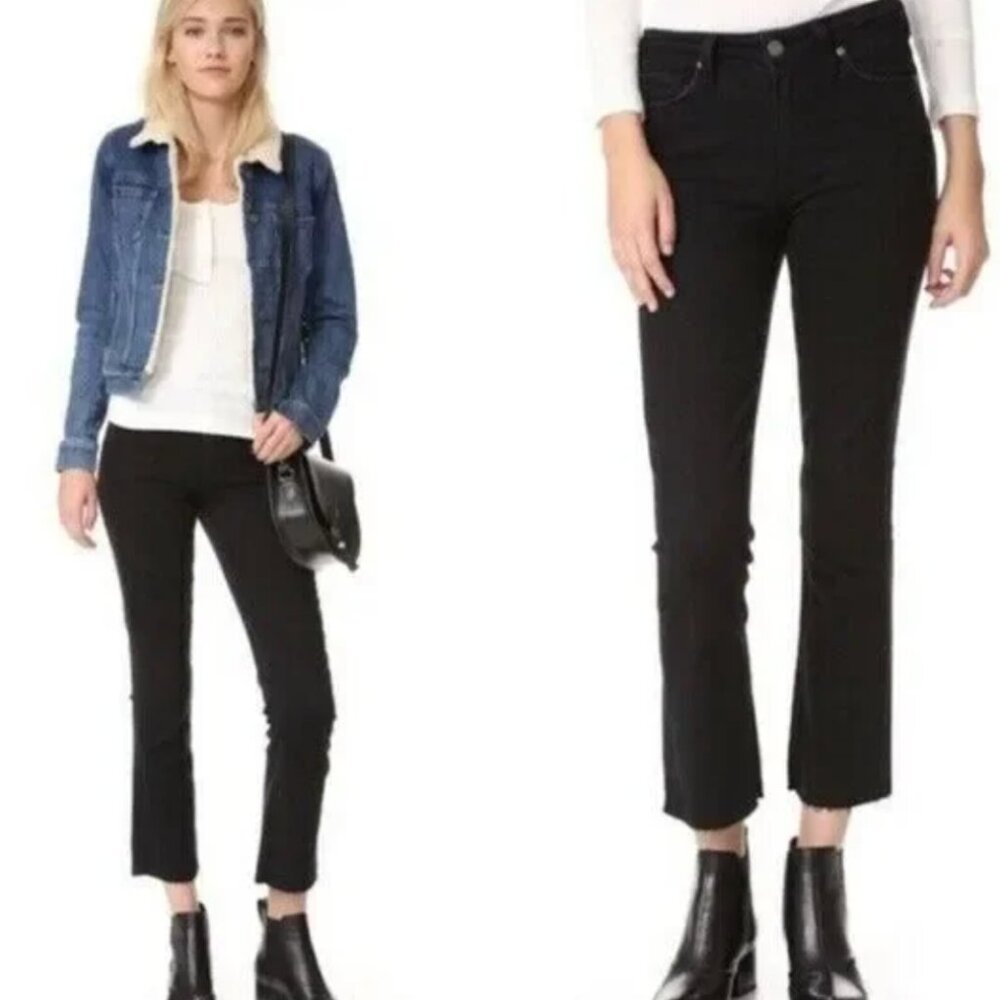 Paige Jeans Womens 32 Rory Crop Flare Raw Hem Black Denim Jeans